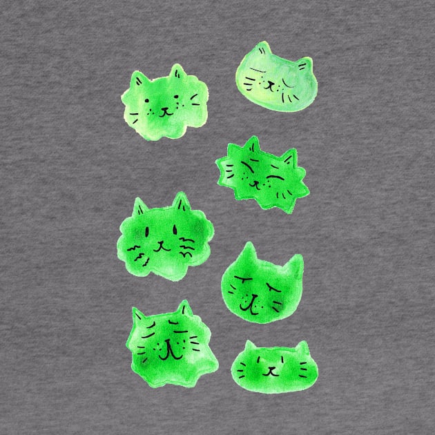 Green Kitty Faces Watercolor by saradaboru